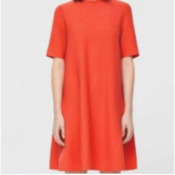 strapless open back dress COS Orange Waterfall Detail Dress